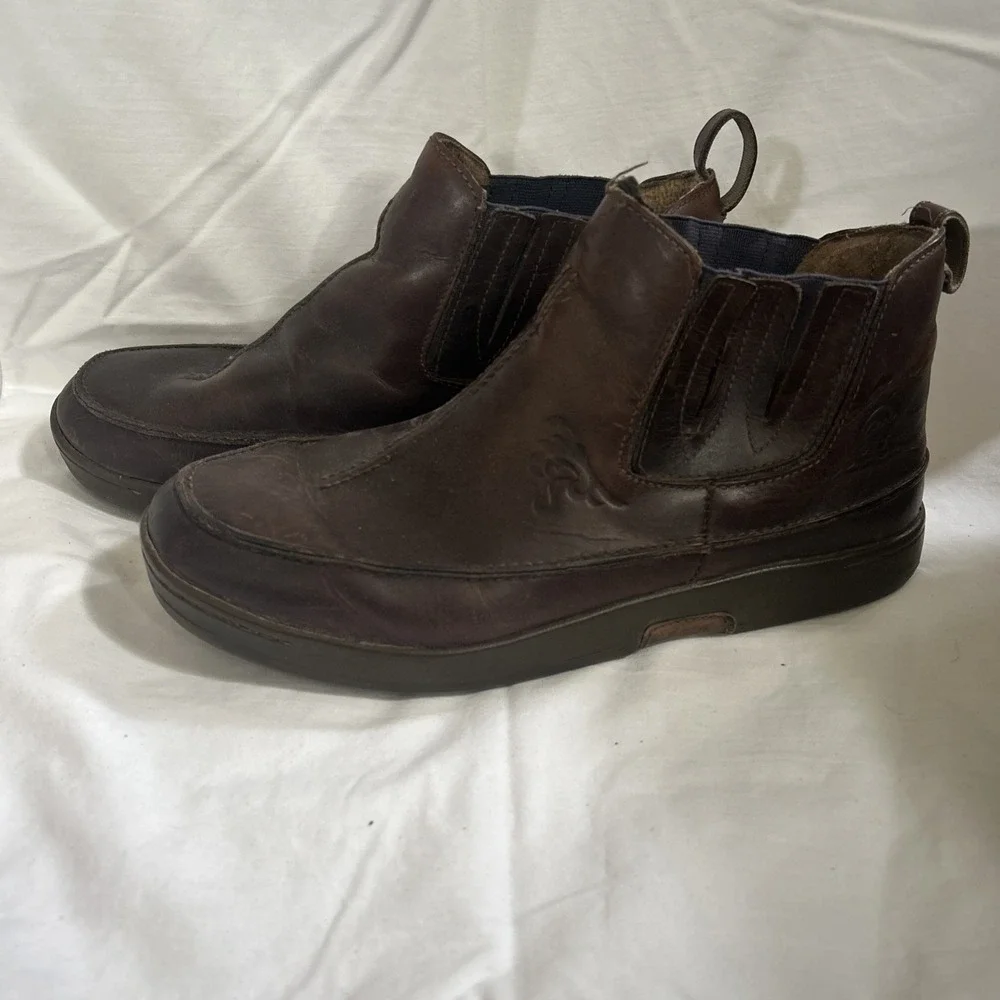 Olukai Kilauea Chelsea Boot Slip On Leather Brown Men US 9.5 10142-7027 KI0004..